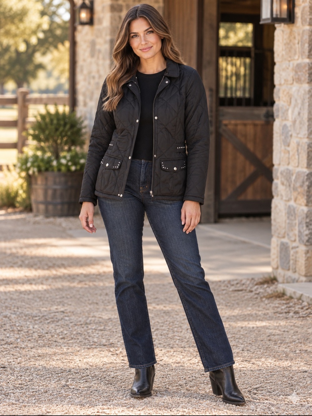 Ariat Women’s M Black Quilted Equestrian Barn Jacket Studded Western